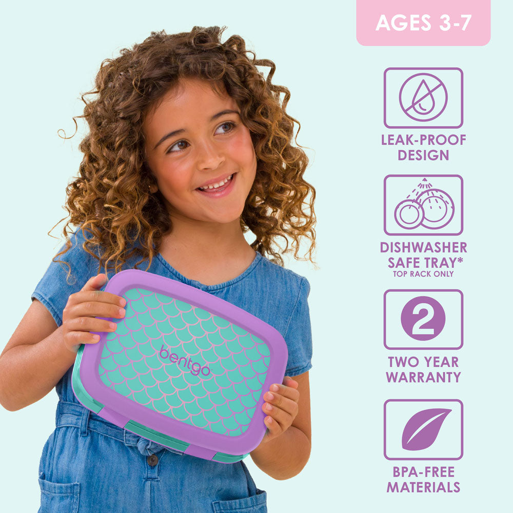 Bentgo® Kids Prints Lunch Box (2-Pack) - Mermaid Scales | Leak-Proof Lunch Box Design Made With BPA-Free Materials