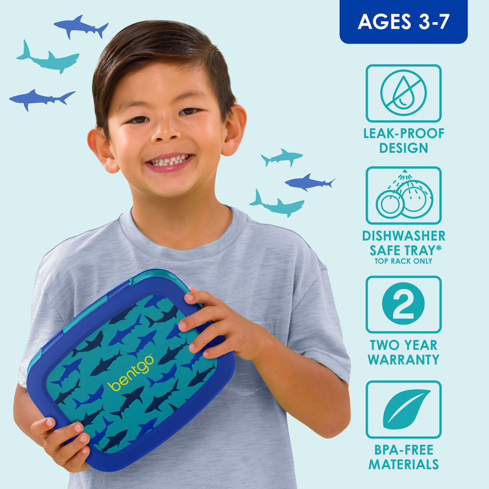 Bentgo® Kids Prints Lunch Box (2-Pack) - Sharks | Leak-Proof Lunch Box Design Made With BPA-Free Materials