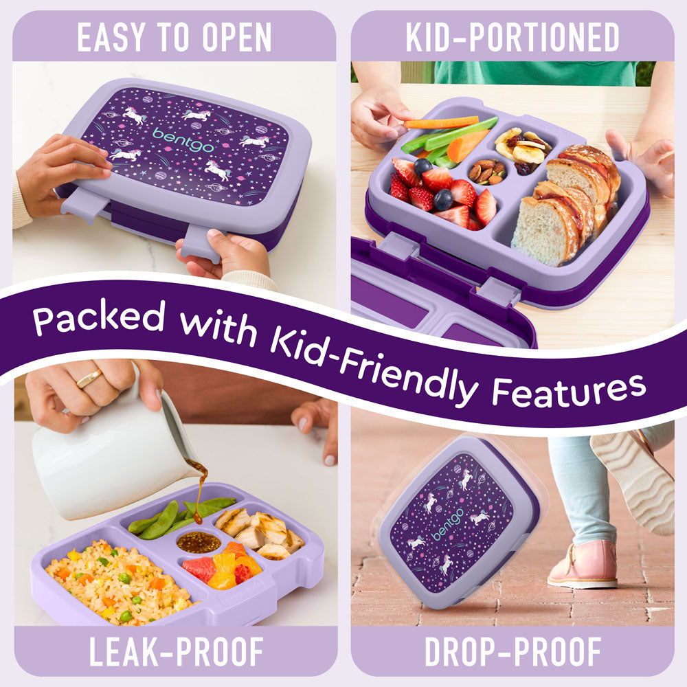 Bentgo® Kids Prints Lunch Box (2-Pack) - Unicorn | Kids Lunch Box Packed With Kid-Friendly Features Such As Easy To Open And Drop-Proof