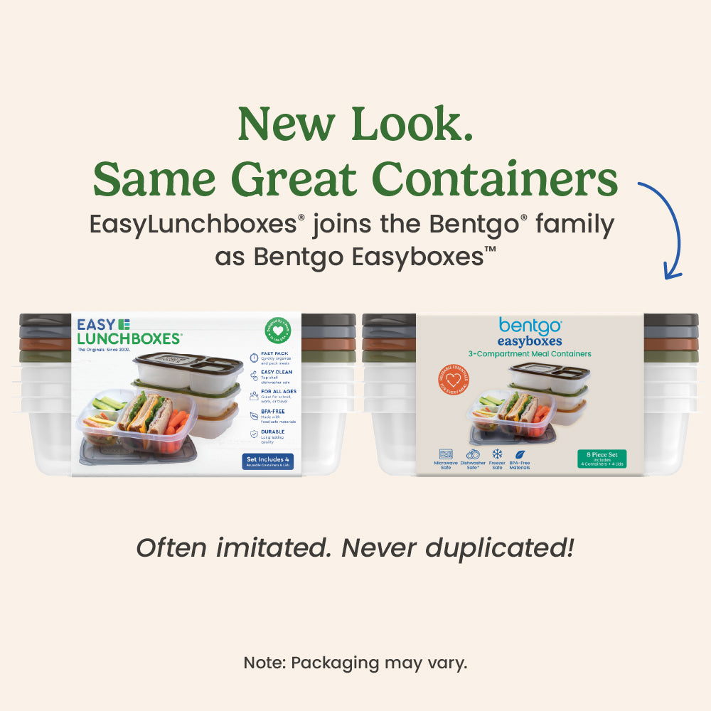 Bentgo® Easyboxes 4-Compartment Snack Containers 8-Piece Set - Earth Tones | New Look. Same Great Containers - EasyLunchboxes® joins the Bentgo® family as Bentgo Easyboxes™