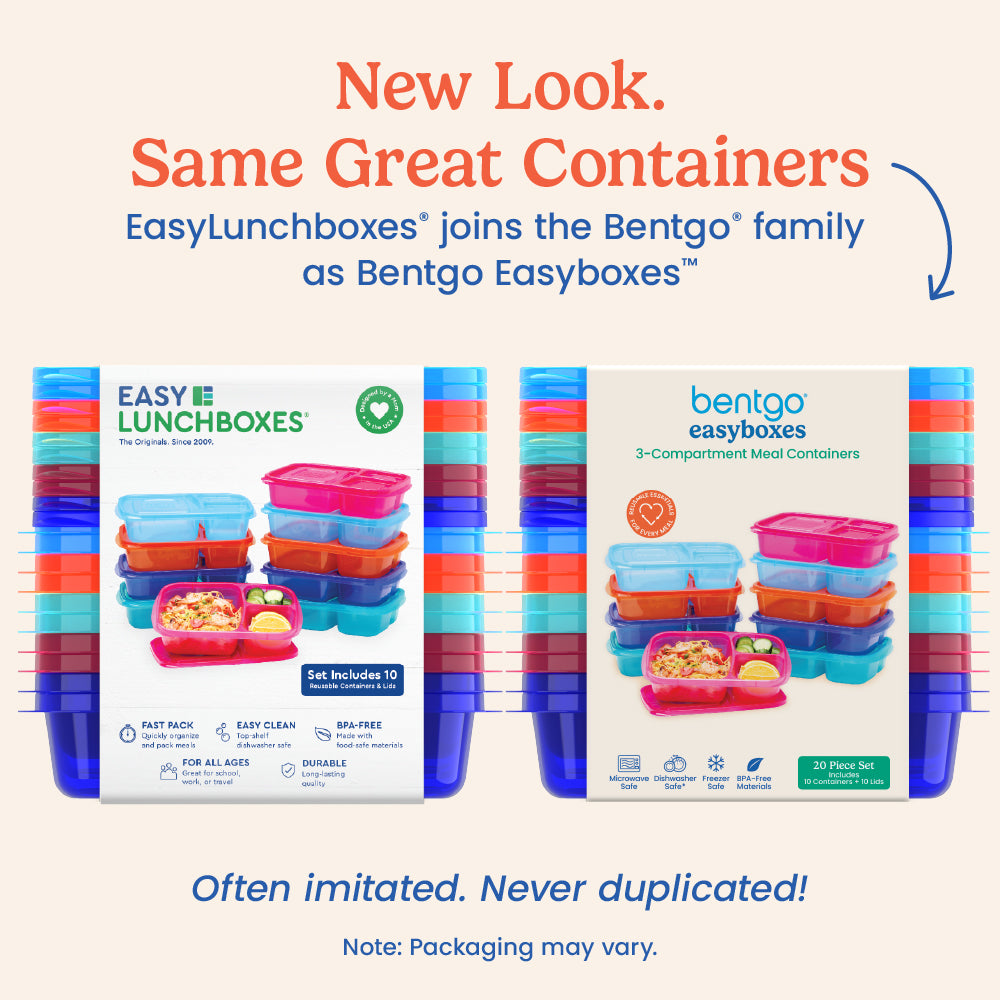 Bentgo® Easyboxes 4-Compartment Snack Containers 20-Piece Set - Jewel Brights | New Look. Same Great Containers - EasyLunchboxes® joins the Bentgo® family as Bentgo Easyboxes™