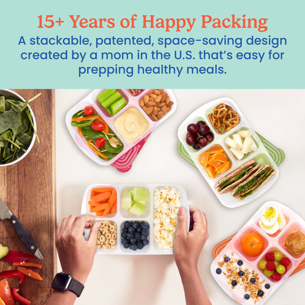 Bentgo Easyboxes 5-Compartment Food Containers 8-Piece Set - Classic | 15+ Years of Happy Packing - Designed by a Mom in the U.S. with one goal: to get you out the door quickly with a delicious taste of home