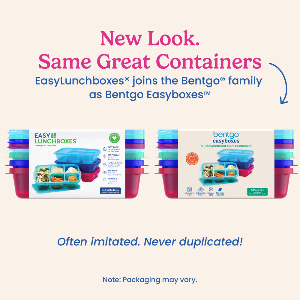 Bentgo Easyboxes 5-Compartment Food Containers 8-Piece Set - Jewel Brights | New Look. Same Great Containers - EasyLunchboxes® joins the Bentgo® family as Bentgo Easyboxes™