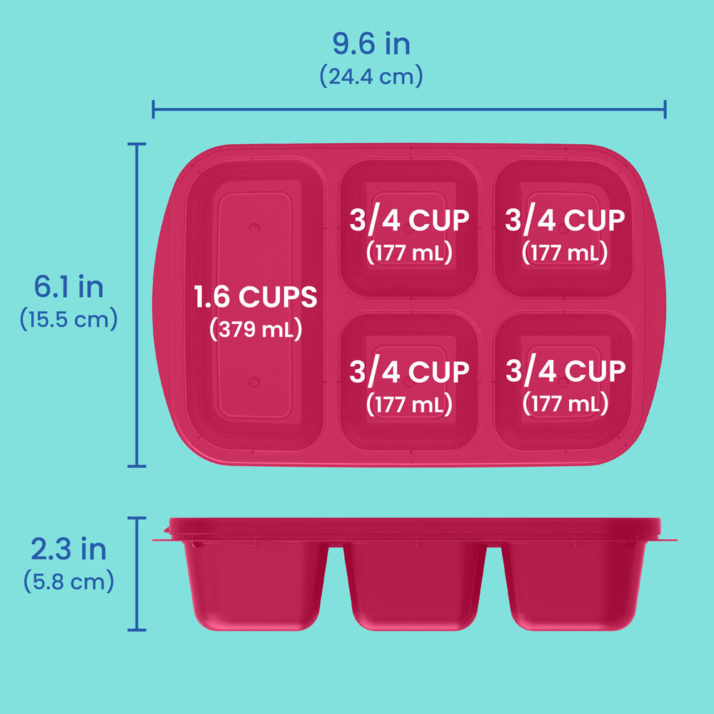 Bentgo Easyboxes 5-Compartment Food Containers 8-Piece Set - Jewel Brights | Dimensions