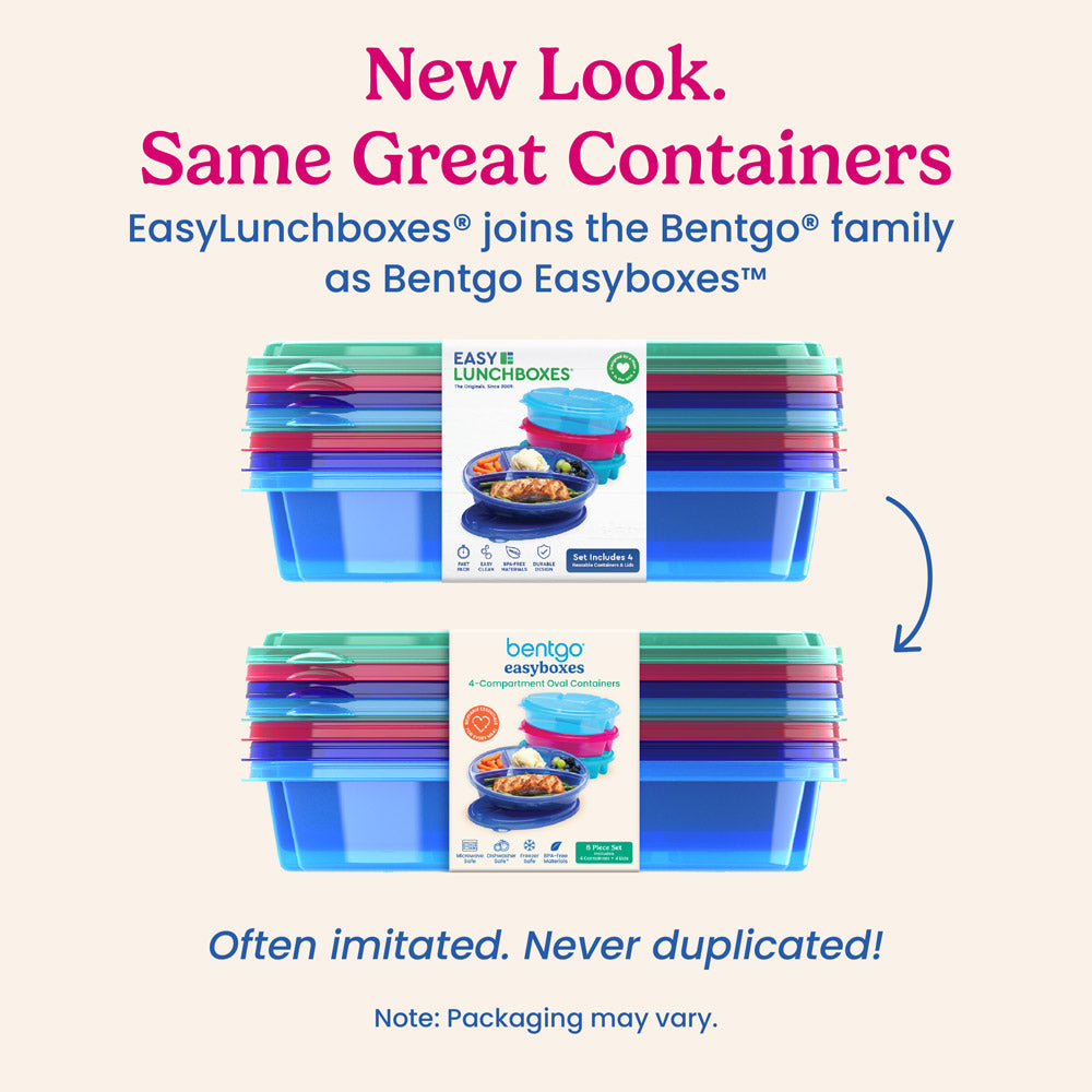 Bentgo® Easyboxes 4-Compartment Oval Containers - Jewel Brights | New Look. Same Great Containers - EasyLunchboxes® joins the Bentgo® family as Bentgo Easyboxes™