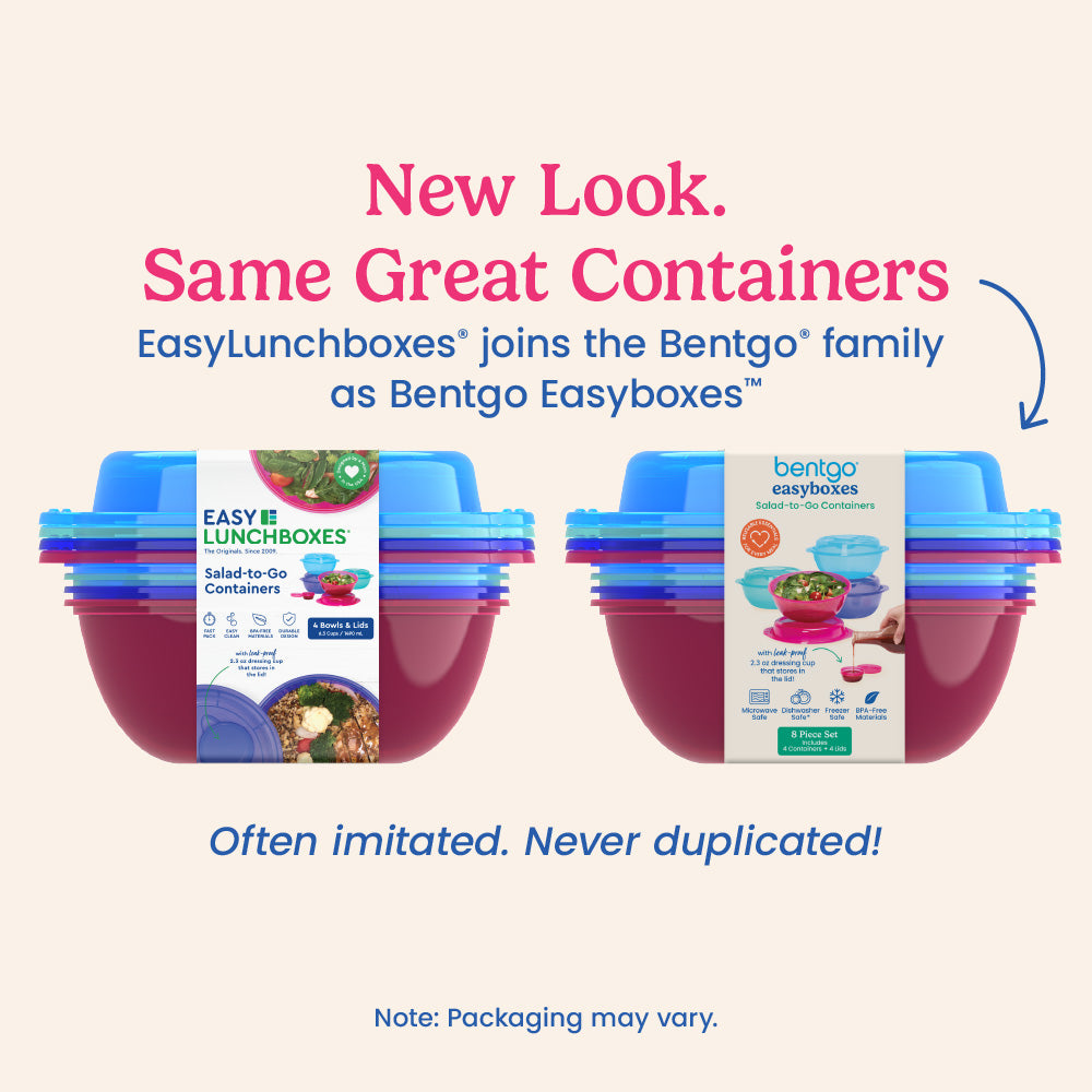 Bentgo Easyboxes™ Salad-to-Go Containers 8-Piece Set - Jewel Brights | New Look. Same Great Containers - EasyLunchboxes® joins the Bentgo® family as Bentgo Easyboxes™