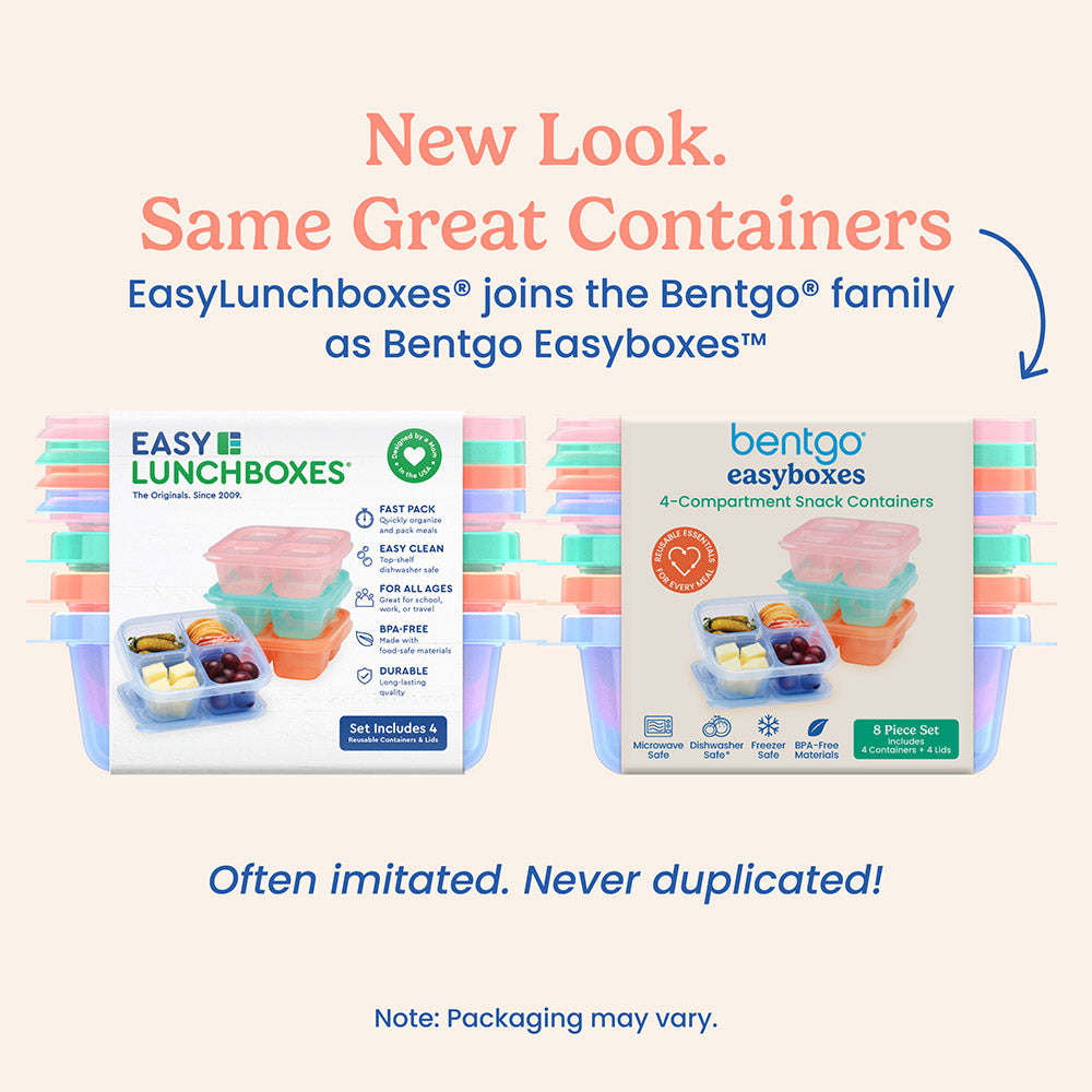 Bentgo® Easyboxes 4-Compartment Snack Containers 8-Piece Set - Pastels | New Look. Same Great Containers - EasyLunchboxes® joins the Bentgo® family as Bentgo Easyboxes™