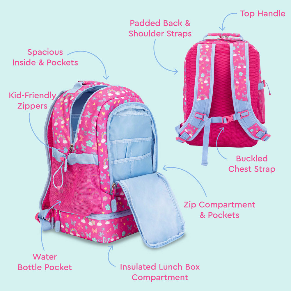 Bentgo® Kids Backpack & Lunch Bag | Rainbows and Butterflies