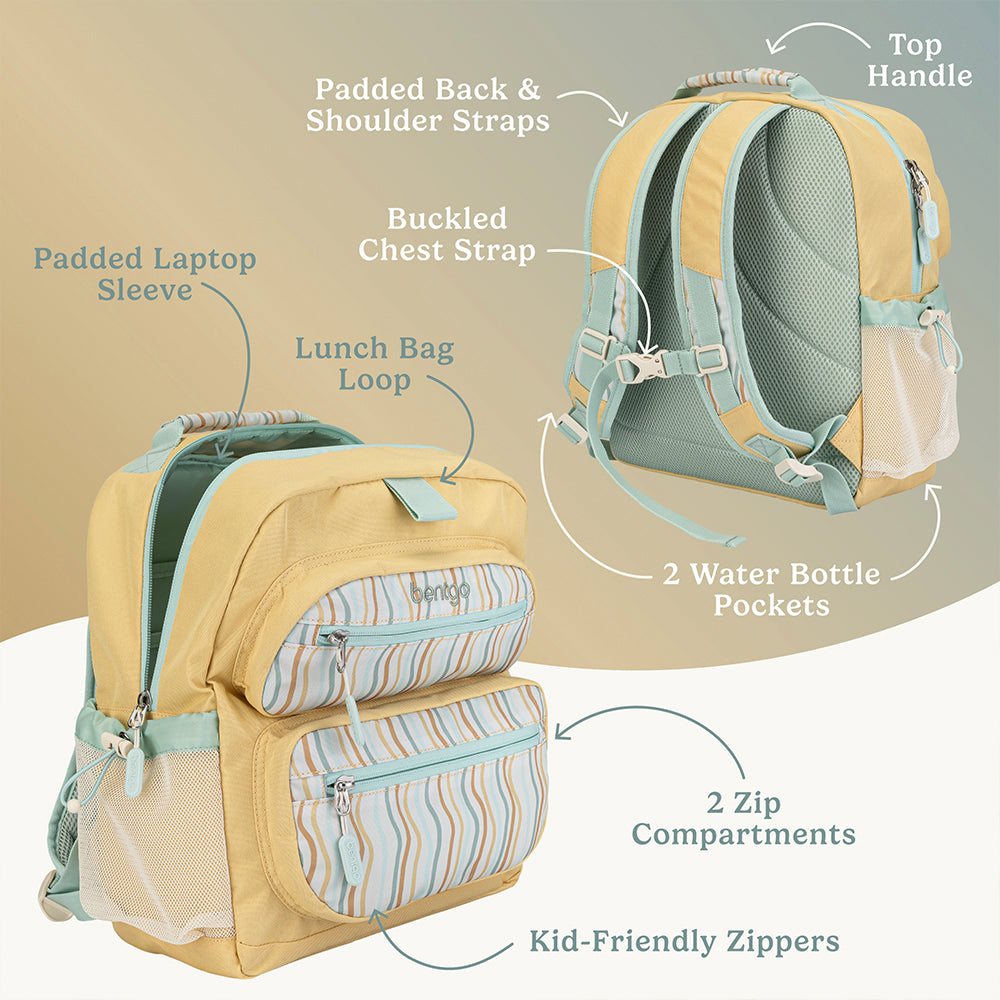 Bentgo®️ Kids Backpack - Whimsy & Wonder - Wavy | Kids Backpack Packed With Features Like Padded Back & Shoulder Straps, Lunch Bag Loop, and Kid-Friendly Zippers