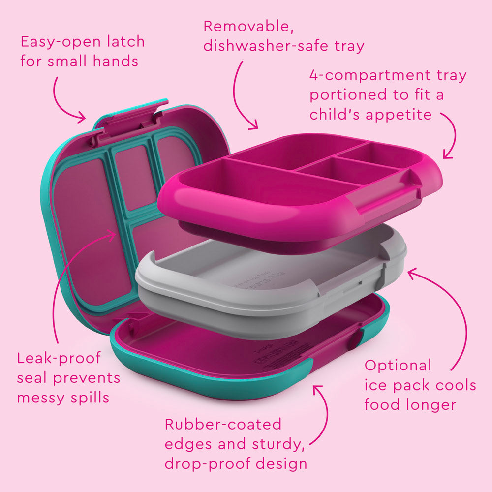 Bentgo® Kids Chill Lunch Box (2-Pack) - Fuchsia/Teal | Kids Lunch Box Features Include Easy To Open And Close Latches, Leak-Proof Technology Keeps Lunch Fresh And Mess-Free, And Rubber-Coated Edges And Sturdy, Drop-Proof Design