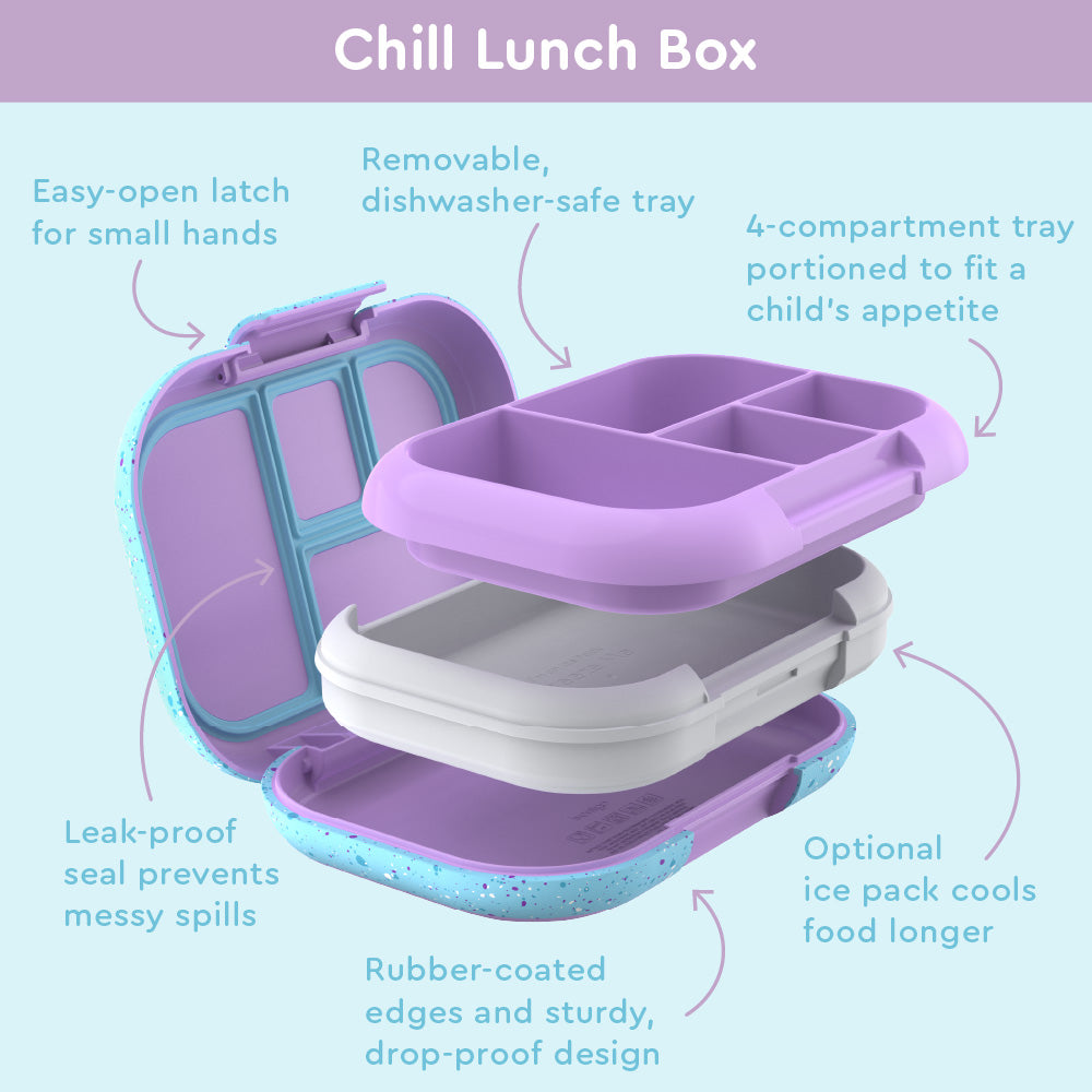 Bentgo® Kids Chill Lunch Box & 2 Extra Trays with Lids - Vivid Orchid Speckle | Kids Lunch Box Features Include Easy To Open And Close Latches, Leak-Proof Technology Keeps Lunch Fresh And Mess-Free, And Rubber-Coated Edges And Sturdy, Drop-Proof Design