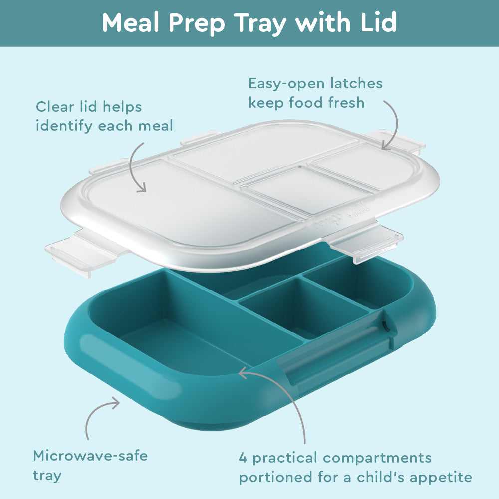 Bentgo® Kids Chill Lunch Box & 2 Extra Trays with Lids - Truly Teal Speckle | Meal Prep Tray With Lid Helps Identify Each Meal, Easy-Open Latches Keep Food Fresh, And 4 Practical Compartments Portioned For A Child’s Appetite