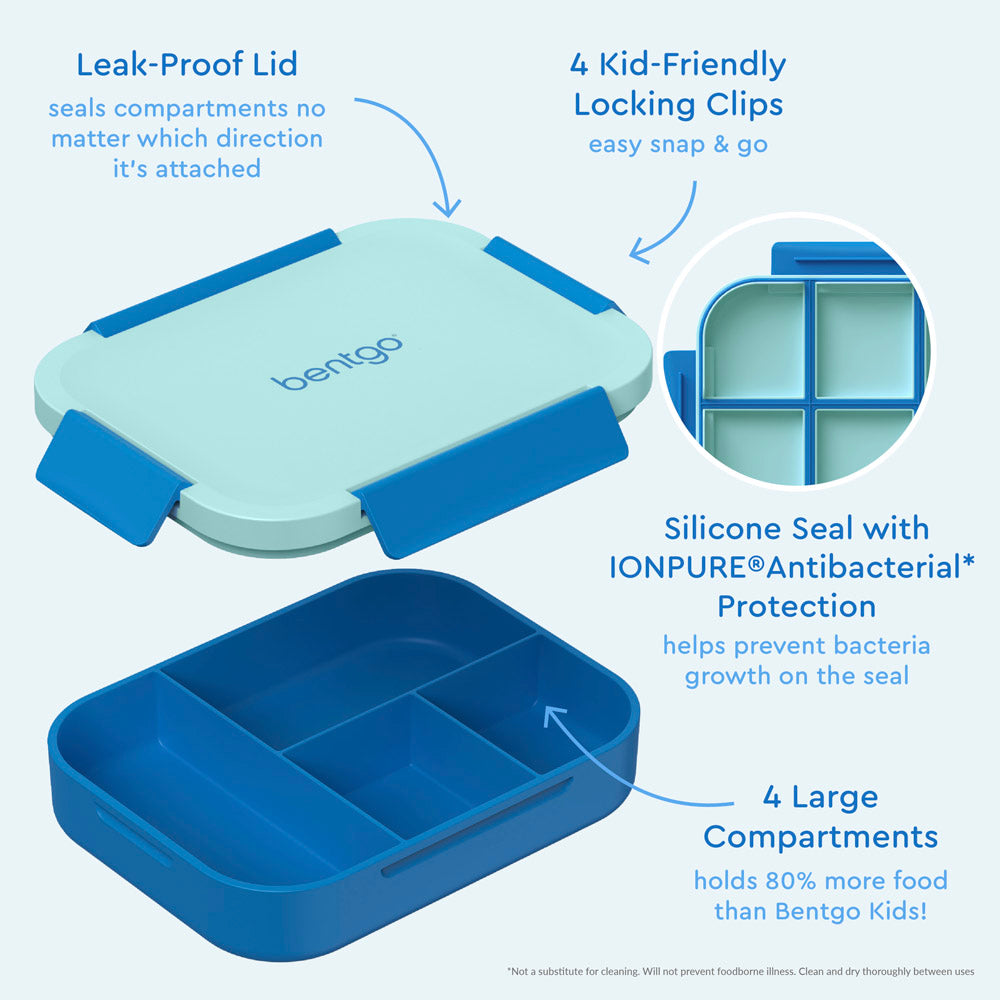 Bentgo® Kids Snap & Go Lunch Box | Blue - Our Lunch Box Features A Leak-Proof Lid, Kid-Friendly Locking Clips, and 4 Large Compartments