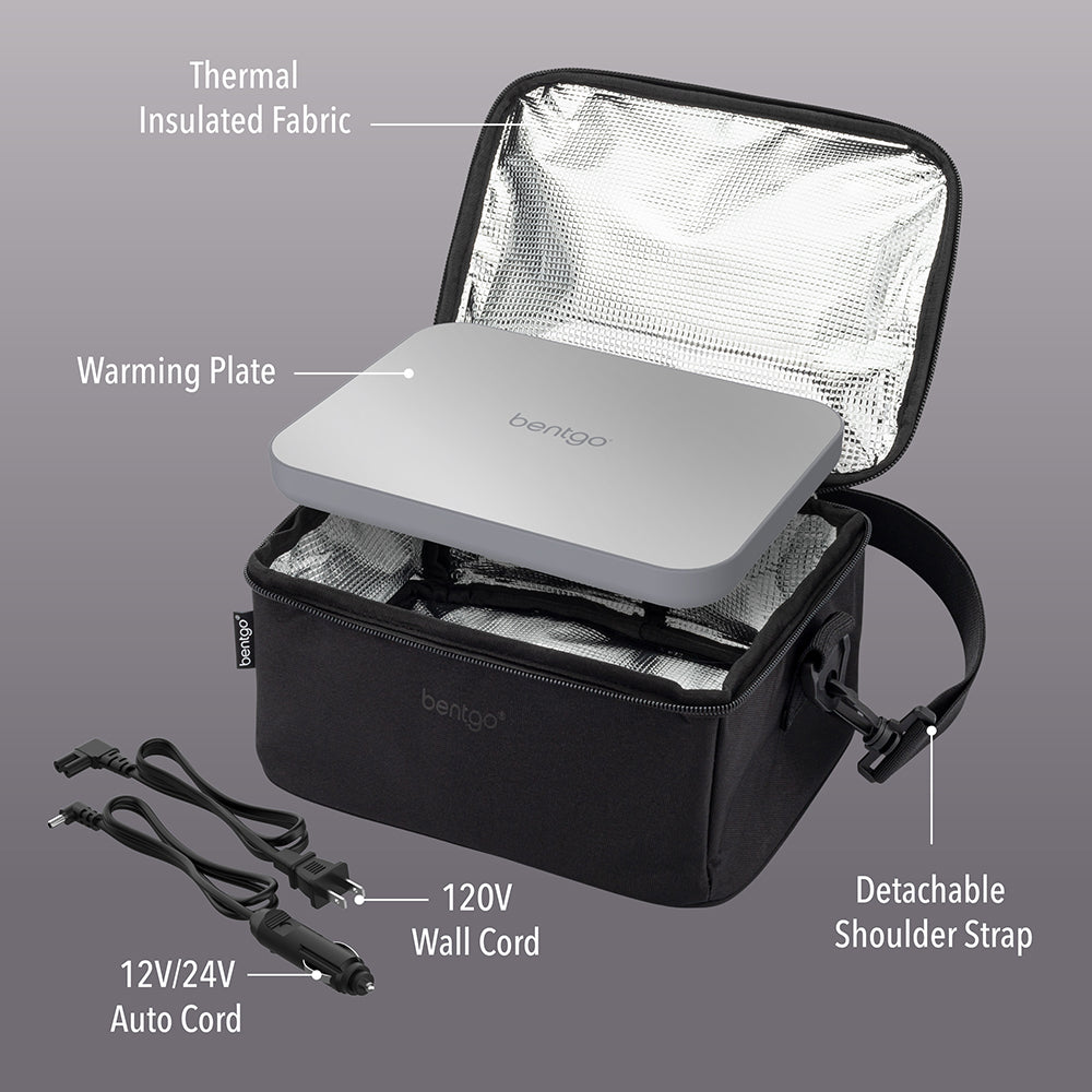 Bentgo® Heat Electric Lunch Bag - Carbon Black | This All-In-One Food Warmer Includes A Thermal-Insulated Lunch Bag, Warming Plate, And Much More