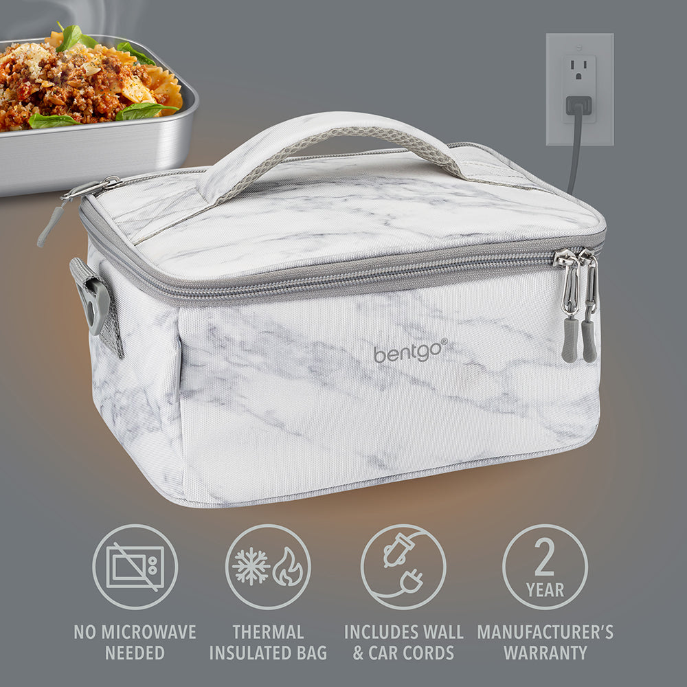 Bentgo® Heat Electric Lunch Bag - White Marble | No Microwave Needed, Thermal Insulated Bag, Includes Wall & Car Cords, And Comes With A 2-Year Manufacturer's Warranty