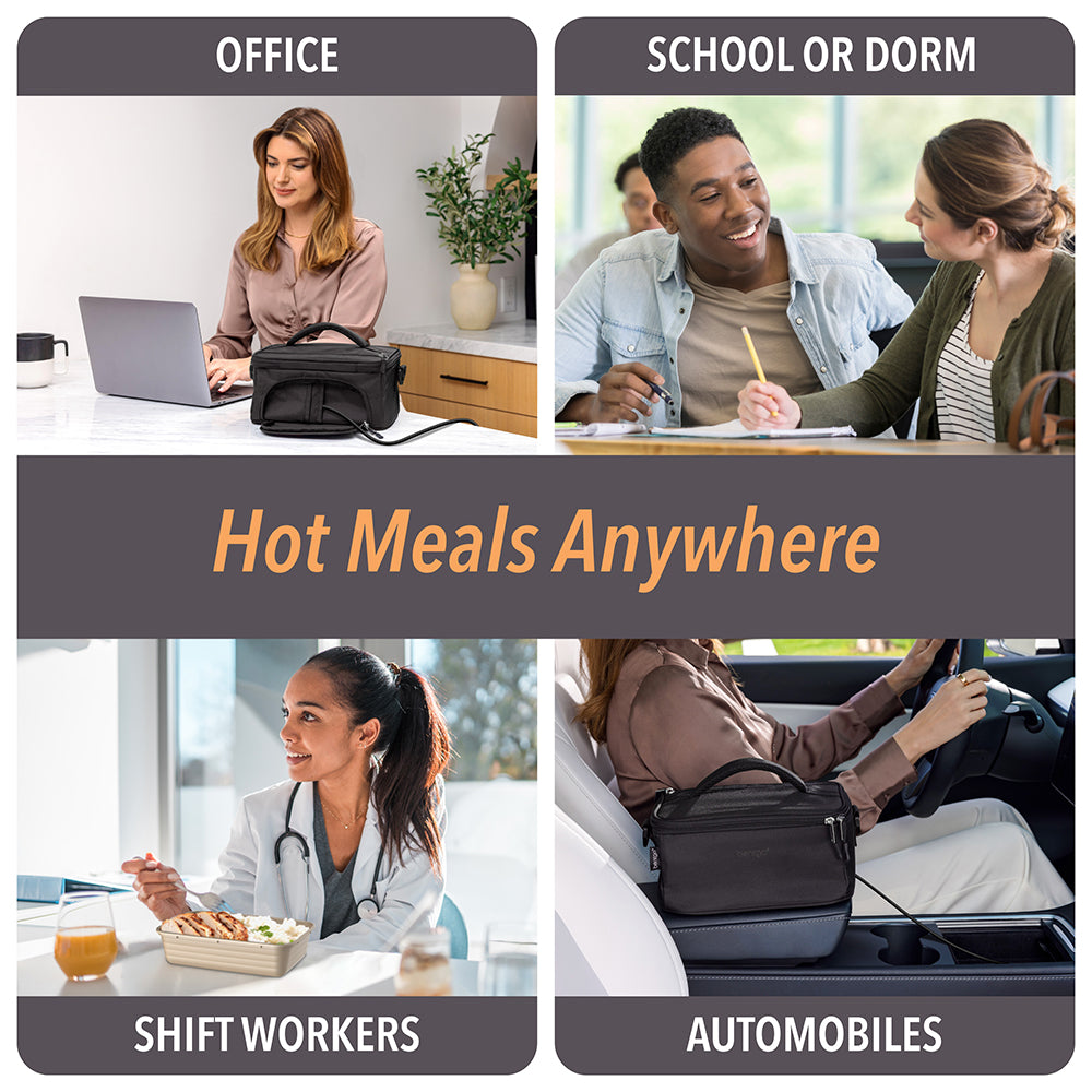 Bentgo® Heat Electric Lunch Bag - Carbon Black | Hot Meals Anywhere - Perfect For The Office, School or Dorm, Shift Workers, And Automobiles