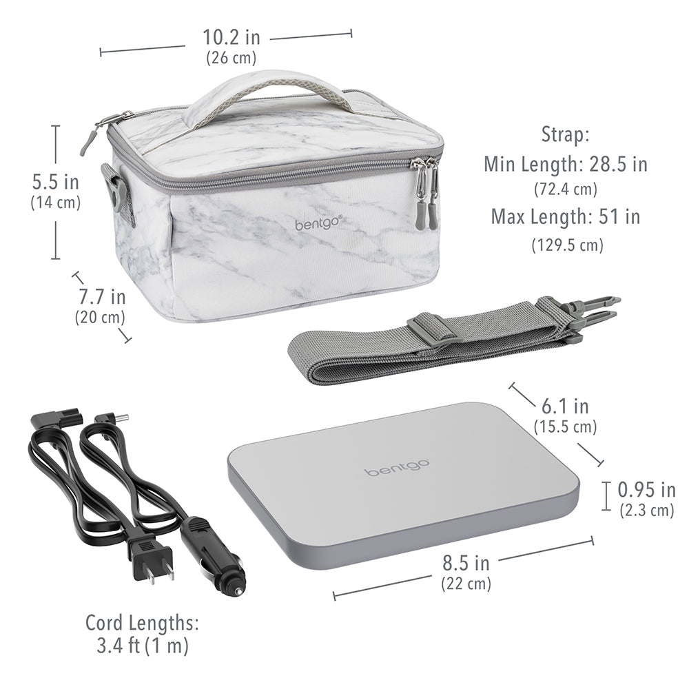 Bentgo® Heat Electric Lunch Bag - White Marble | Product Dimensions