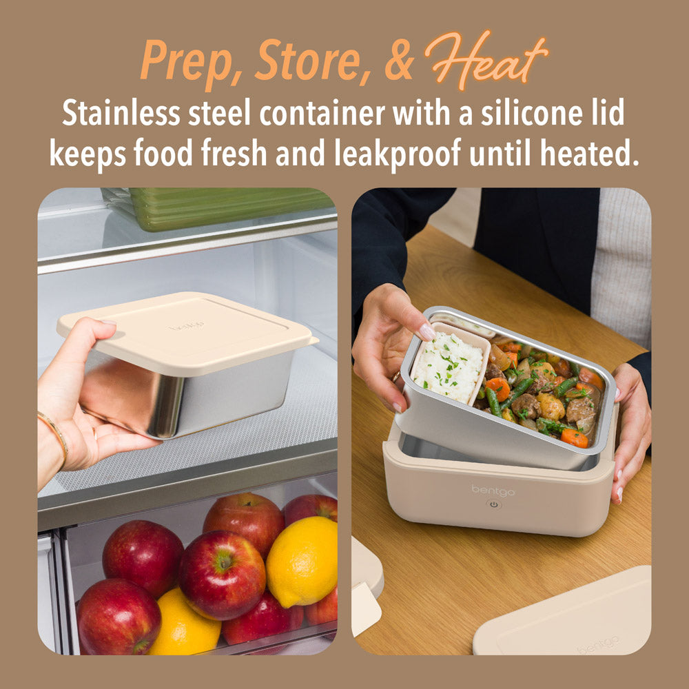 Bentgo® Heat Electric Lunch Box  - Latte | Prep, Store & Heat - Stainless Steel Container With A Silicone Lid Keeps Food Fresh And Leakproof Until Heated