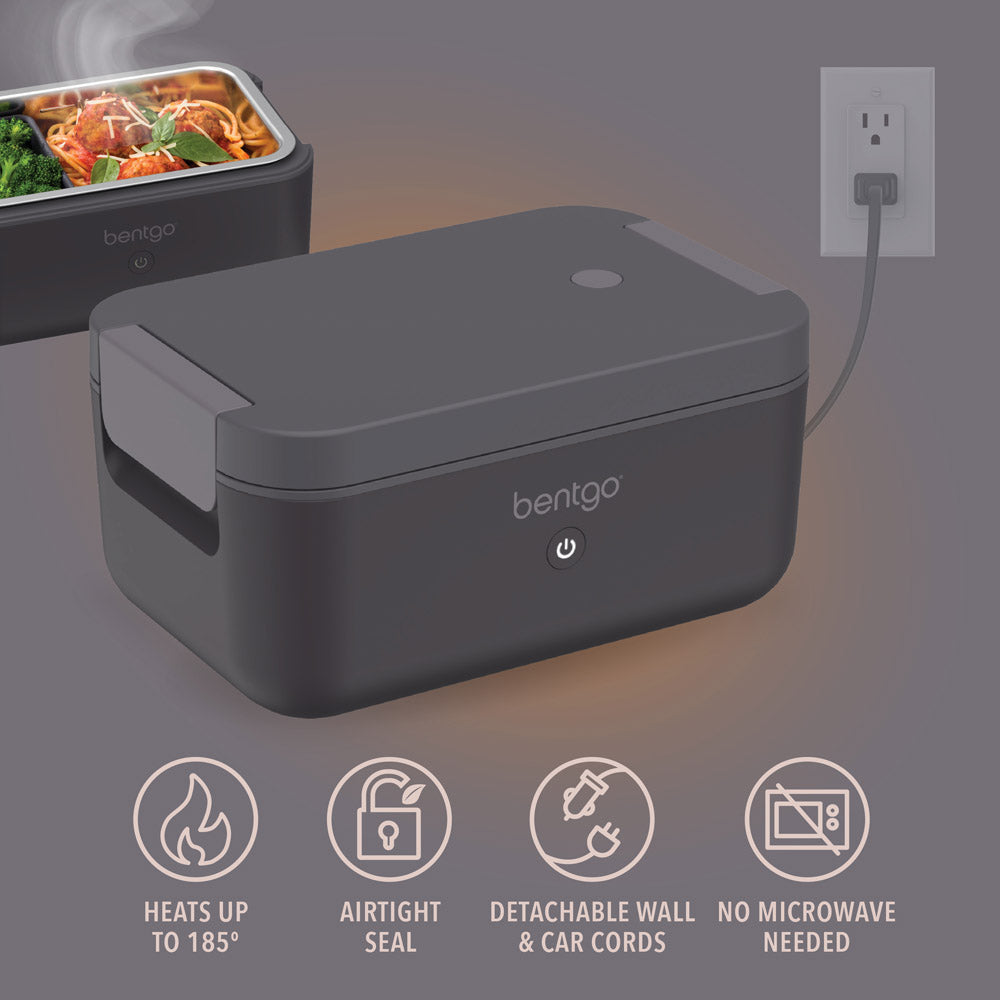 Bentgo® Heat Electric Lunch Box  - Obsidian | Heats Up To 185 Degrees, Airtight Seal, Detachable Wall & Car Cords, And No Microwave Needed