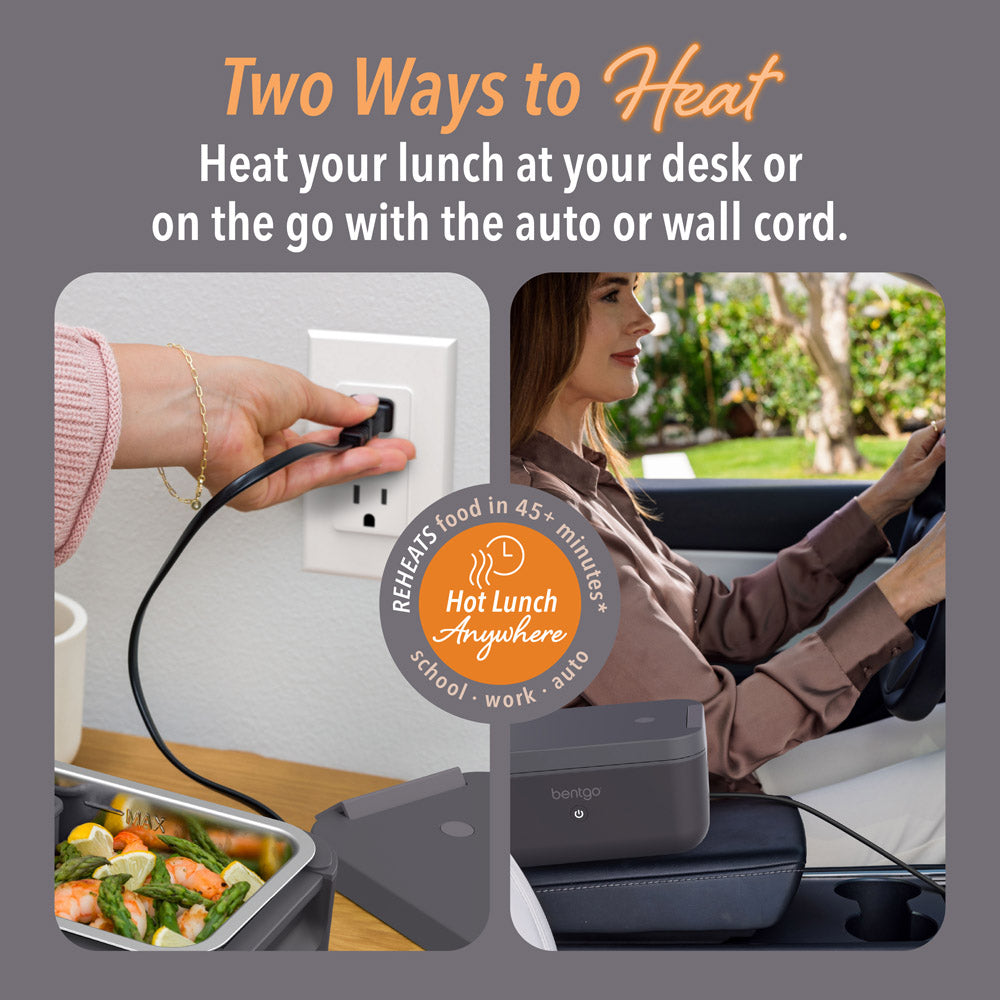 Bentgo® Heat Electric Lunch Box  - Obsidian | Two Ways To Heat - Heat Your Lunch At Your Desk Or On The Go With The Auto Or Wall Cord