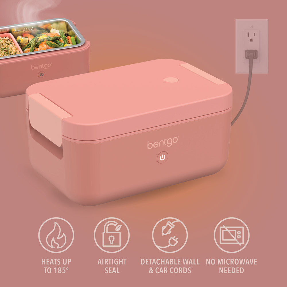 Bentgo® Heat Electric Lunch Box  - Pink Spice | Heats Up To 185 Degrees, Airtight Seal, Detachable Wall & Car Cords, And No Microwave Needed