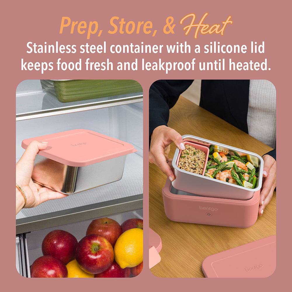 Bentgo® Heat Electric Lunch Box  - Pink Spice | Prep, Store & Heat - Stainless Steel Container With A Silicone Lid Keeps Food Fresh And Leakproof Until Heated