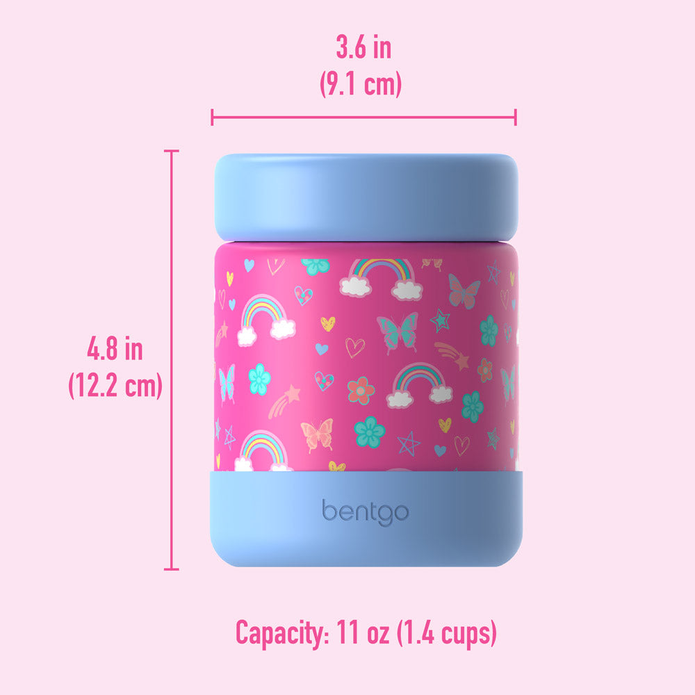 Bentgo® Kids Stainless Steel Food Jar - Rainbows and Butterflies | Insulated Water Bottle Dimensions