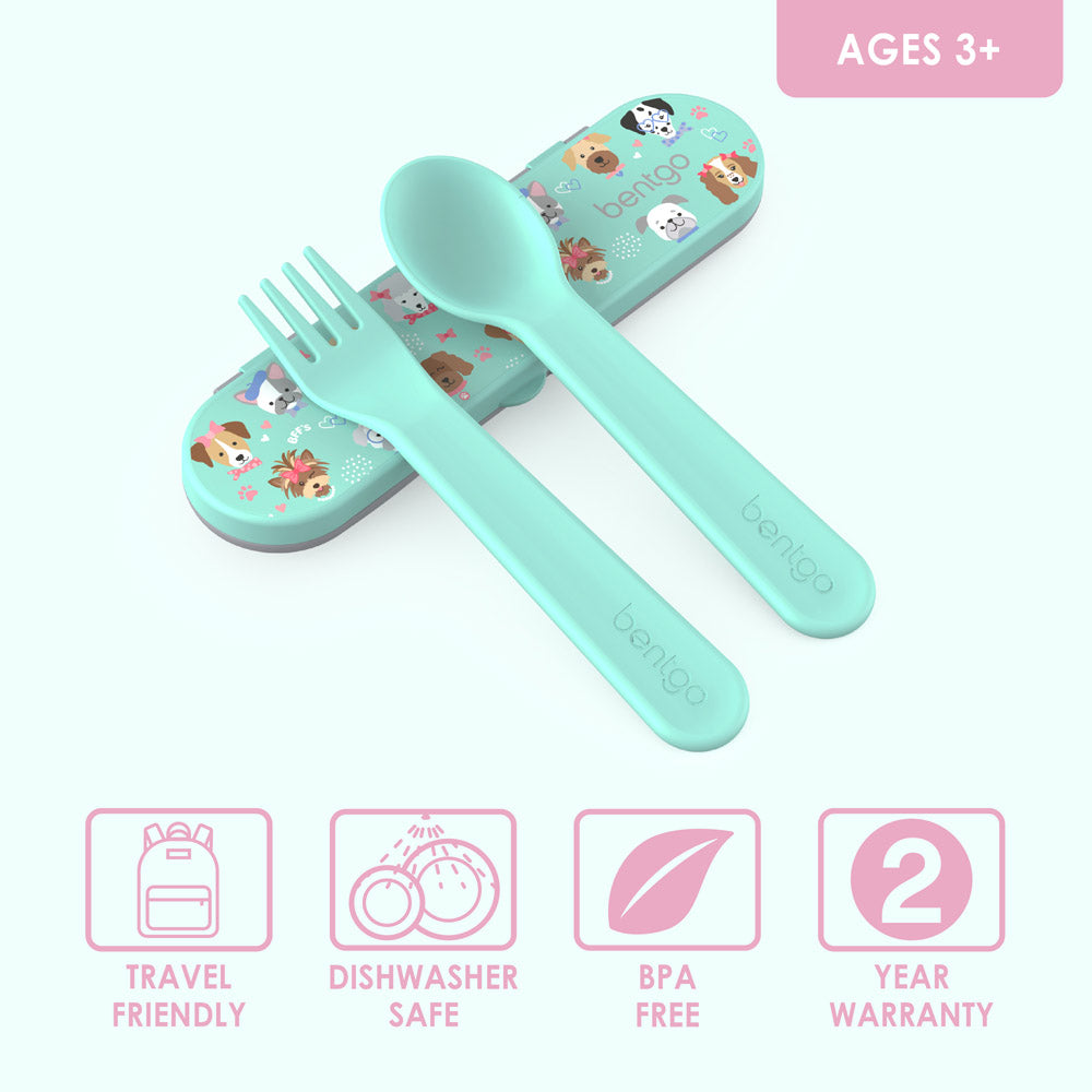 Bentgo® Kids Utensils Set | Puppy Love is travel friendly and dishwasher safe