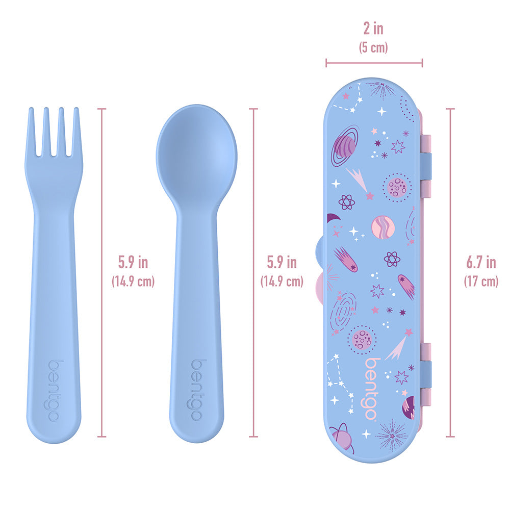 Bentgo® Kids Utensils Set | Lavender Galaxy - Product Dimensions