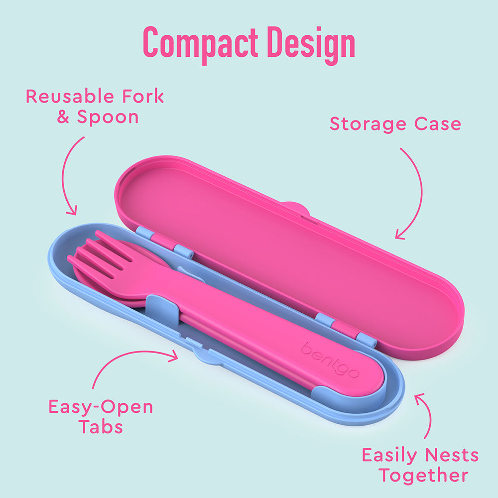 Bentgo® Kids Utensils Set | Rainbows and Butterflies - Compact design with easy-open tabs