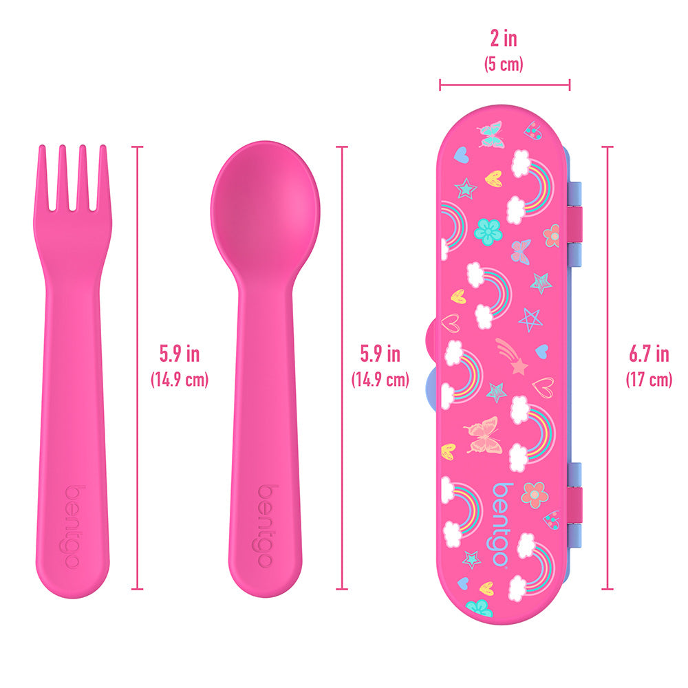 Bentgo® Kids Utensils Set | Rainbows and Butterflies - Product Dimensions