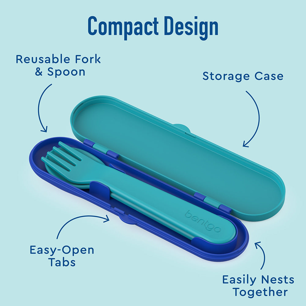 Bentgo® Kids Utensils Set | Sharks - Compact design with easy-open tabs