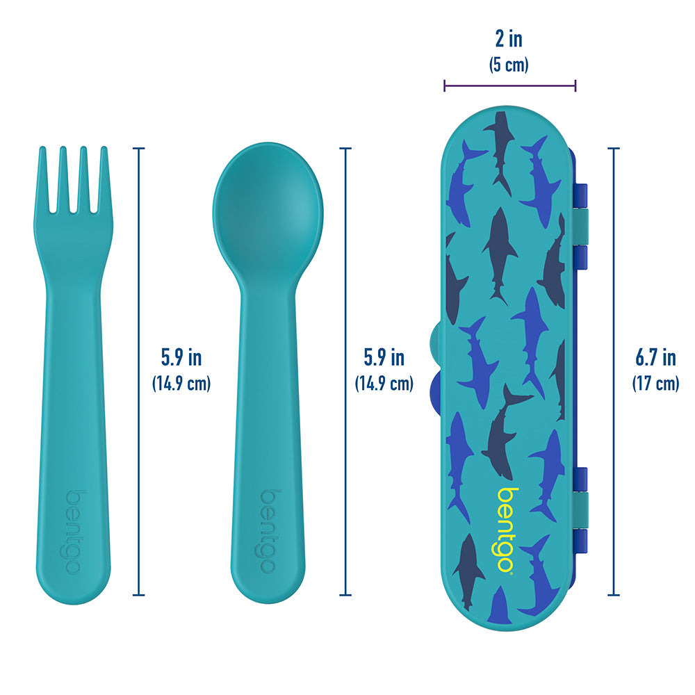 Bentgo® Kids Utensils Set | Sharks - Product Dimensions