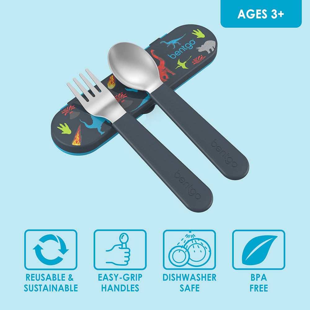 Bentgo® Kids Stainless Steel Utensils Set | Dinosaur