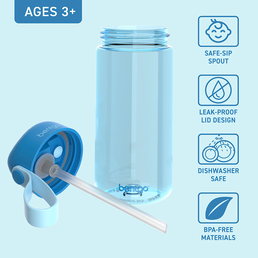 Bentgo® Kids Water Bottle  - Blue | Safe-Sip Spout, Leak-Proof Lid, Dishwasher Safe, And Made With BPA-Free Materials