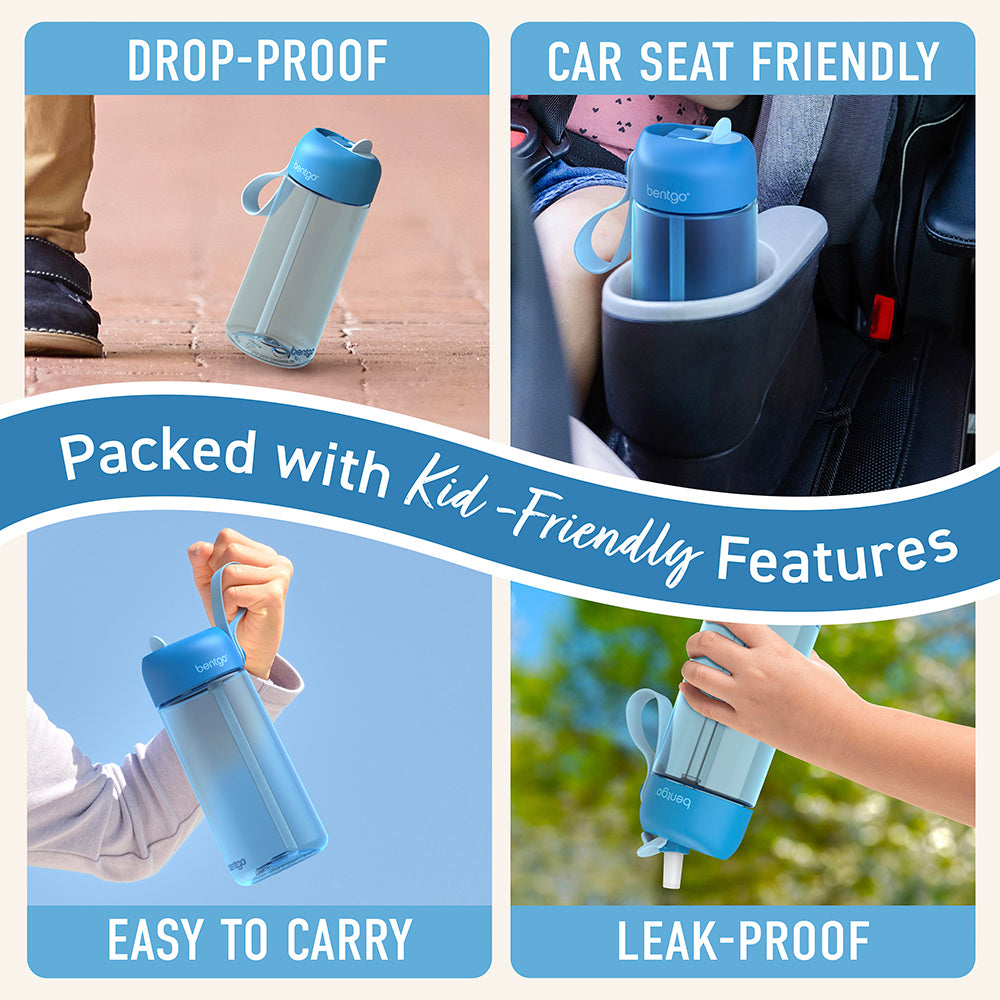 Bentgo® Kids Water Bottle  - Blue | Made with Kid-Friendly Features - Leak-Proof, Drop-Proof, Car Seat Friendly, And Easy to Carry