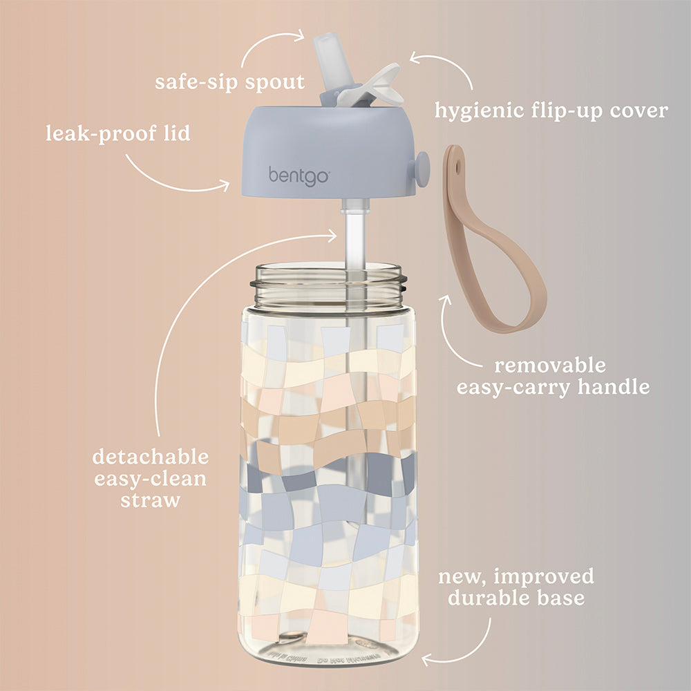 Bentgo® Kids Whimsy & Wonder Prints Water Bottle - Checker Gradient | Packed With Features Including A Safe-Sip Spout And Leak-Proof Lid