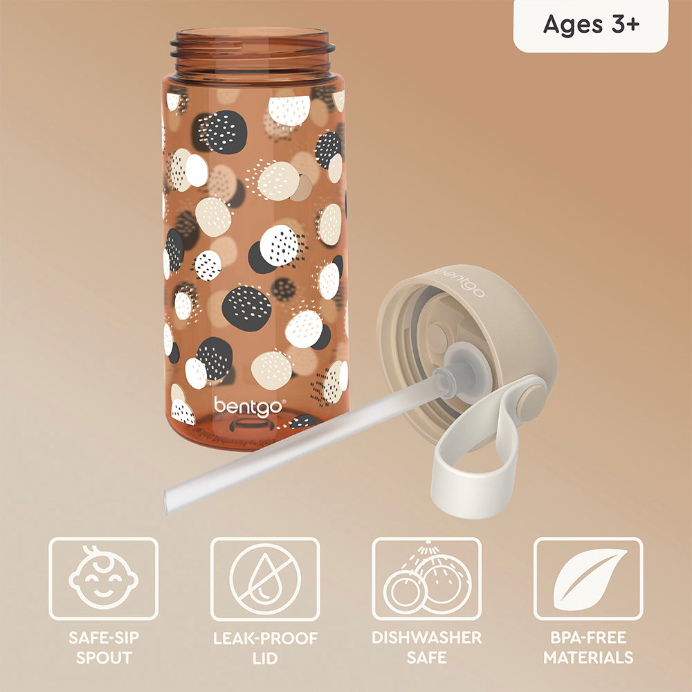 Bentgo® Kids Whimsy & Wonder Prints Water Bottle - Spots and Dots | Water Bottle With A Safe-Sip Spout And Made With BPA-Free Materials