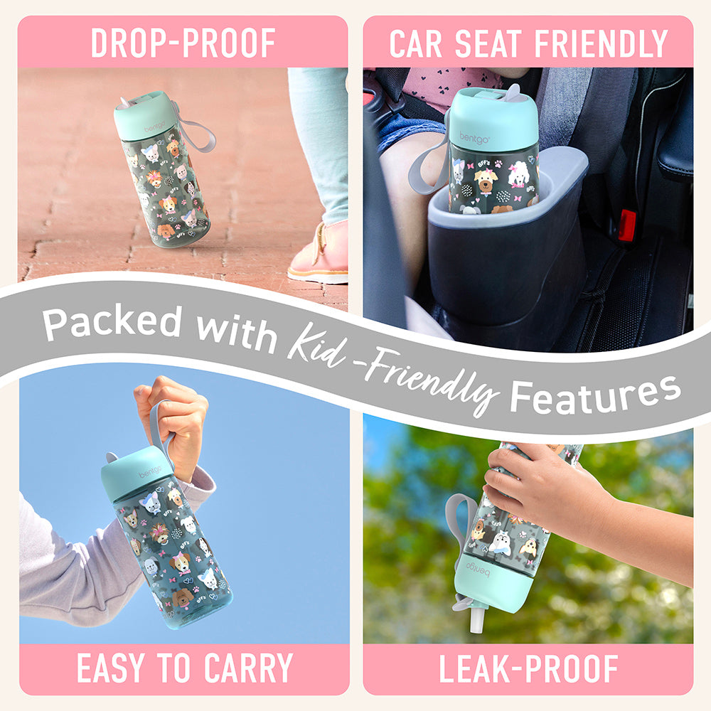 Bentgo® Kids Water Bottle  - Puppy Love | Made with Kid-Friendly Features - Leak-Proof, Drop-Proof, Car Seat Friendly, And Easy to Carry