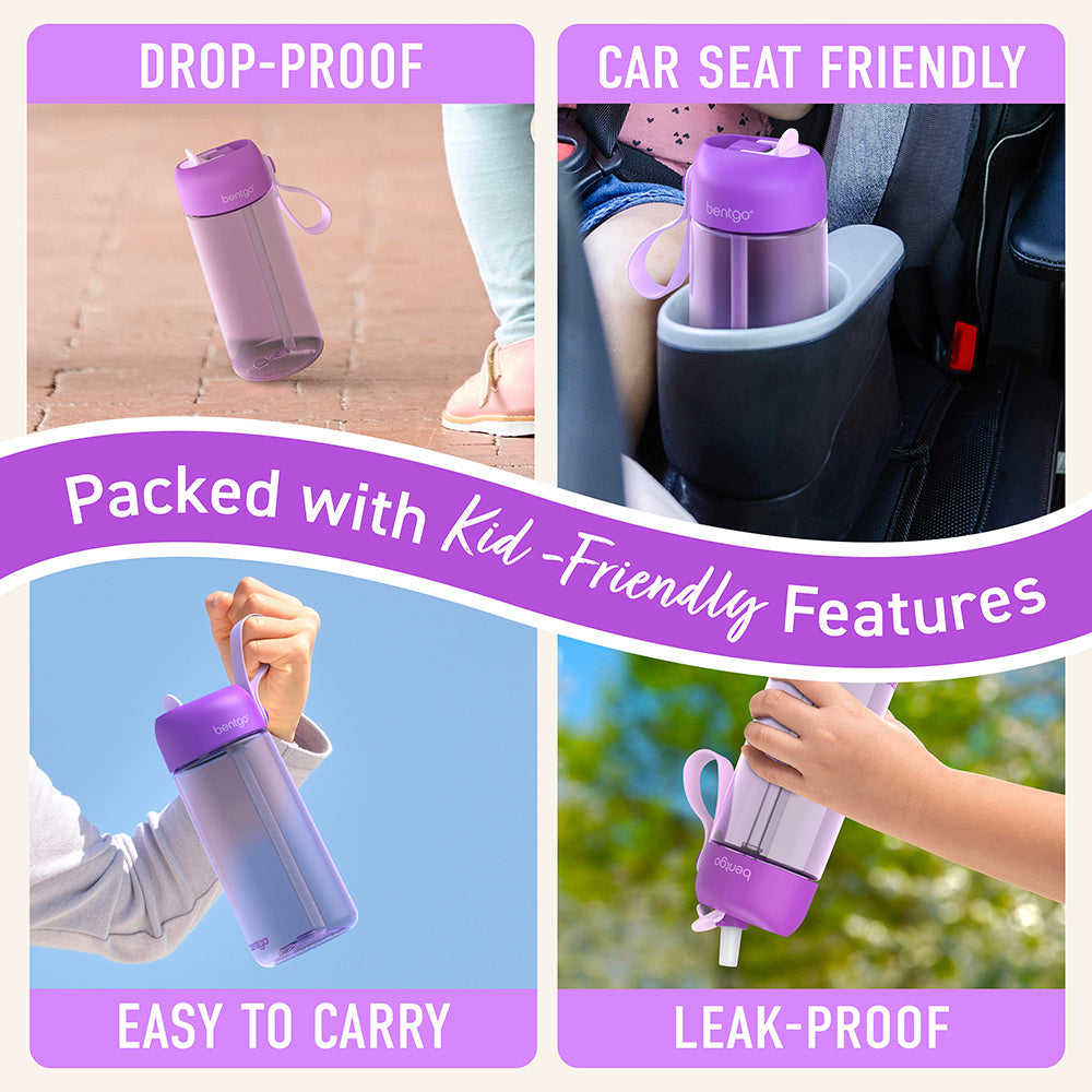 Bentgo® Kids Water Bottle  - Purple | Made with Kid-Friendly Features - Leak-Proof, Drop-Proof, Car Seat Friendly, And Easy to Carry