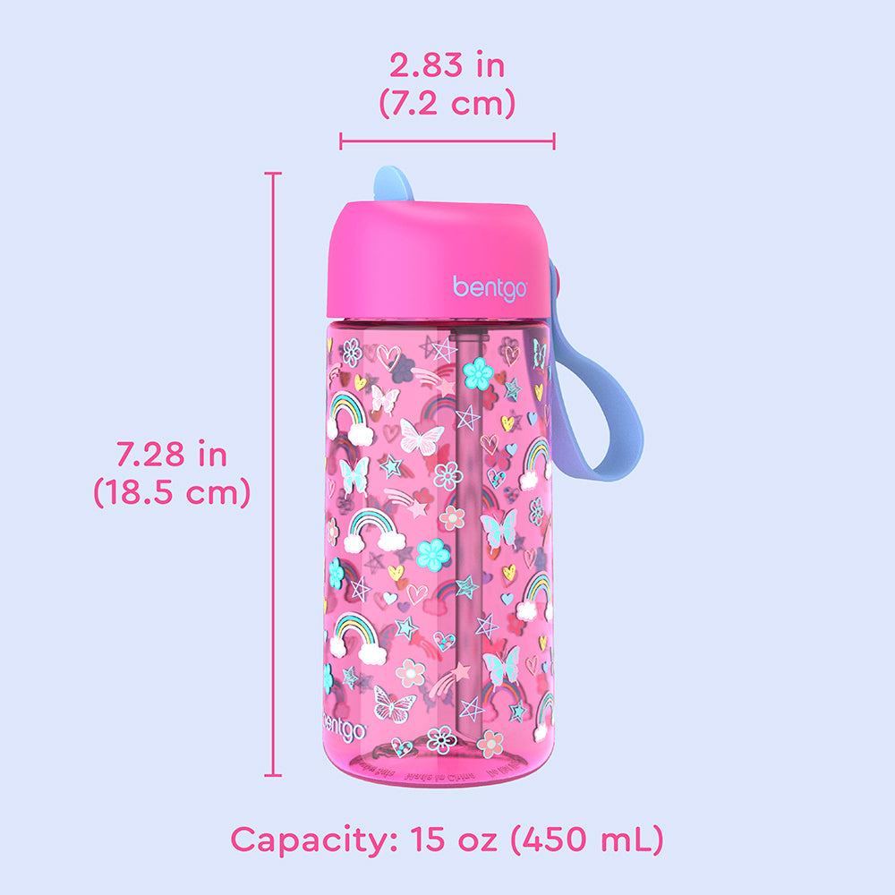 Bentgo® Kids Water Bottle  - Rainbows and Butterflies | Dimensions + What’s In The Box