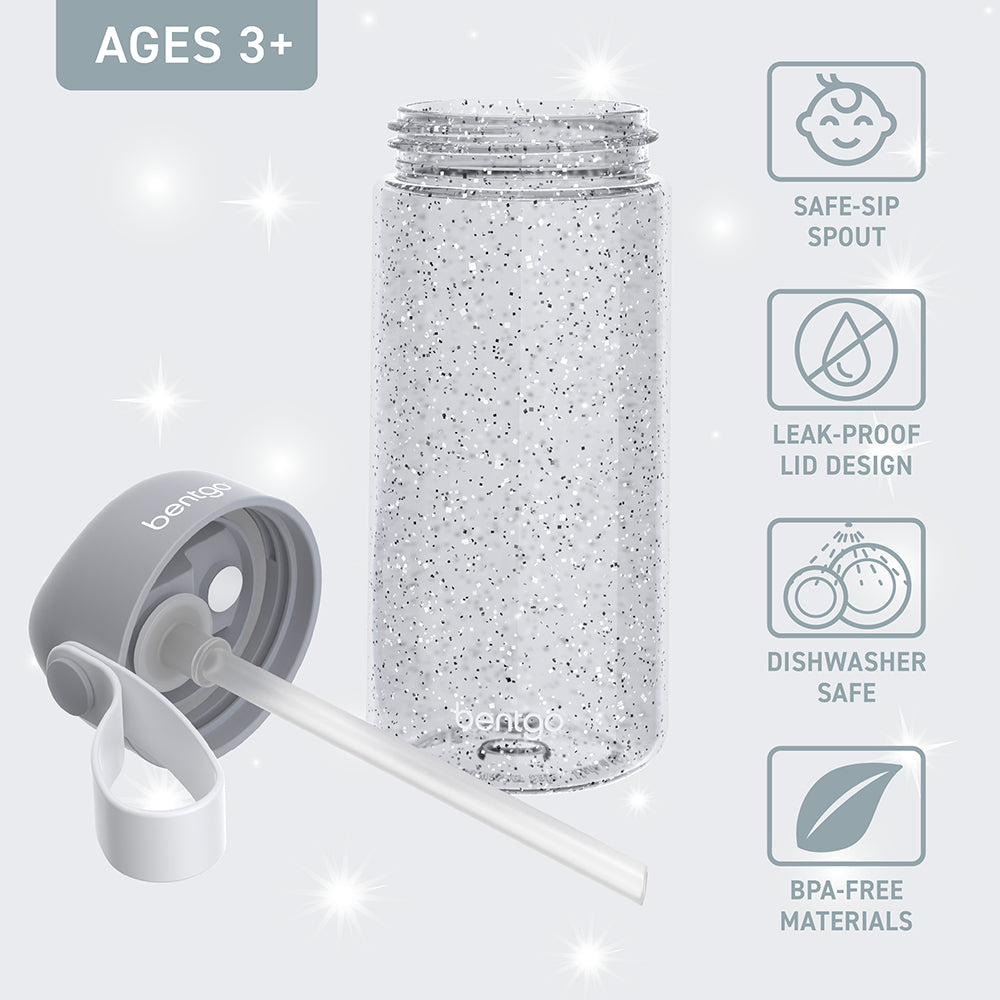 Bentgo® Kids Water Bottle  - Silver Glitter | Safe-Sip Spout, Leak-Proof Lid, Dishwasher Safe, And Made With BPA-Free Materials