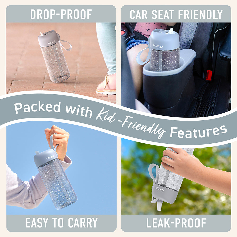 Bentgo® Kids Water Bottle  - Silver Glitter | Made with Kid-Friendly Features - Leak-Proof, Drop-Proof, Car Seat Friendly, And Easy to Carry