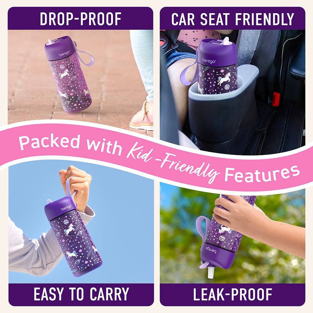 Bentgo® Kids Water Bottle  - Unicorn | Made with Kid-Friendly Features - Leak-Proof, Drop-Proof, Car Seat Friendly, And Easy to Carry