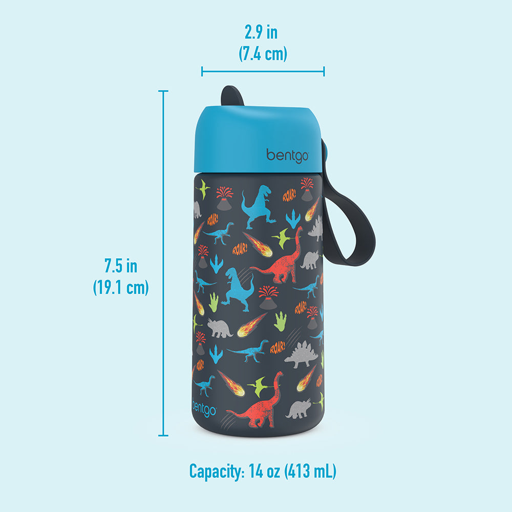 Bentgo® Kids Stainless Steel Insulated Water Bottle - Dinosaur | Insulated Water Bottle Dimensions