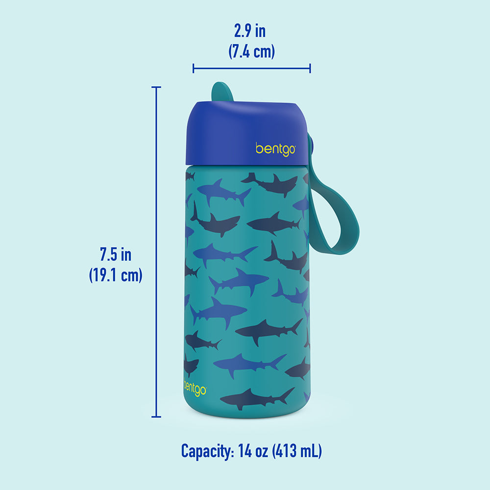 Bentgo® Kids Stainless Steel Insulated Water Bottle - Sharks | Insulated Water Bottle Dimensions