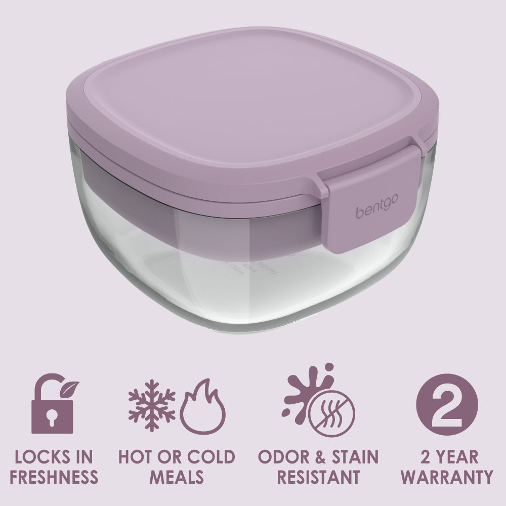 Bentgo® Glass Salad Container - Lavender | Locks In Freshness, Great For Hot Or Cold Meals, Odor & Stain Resistant Container With A 2 Year Warranty