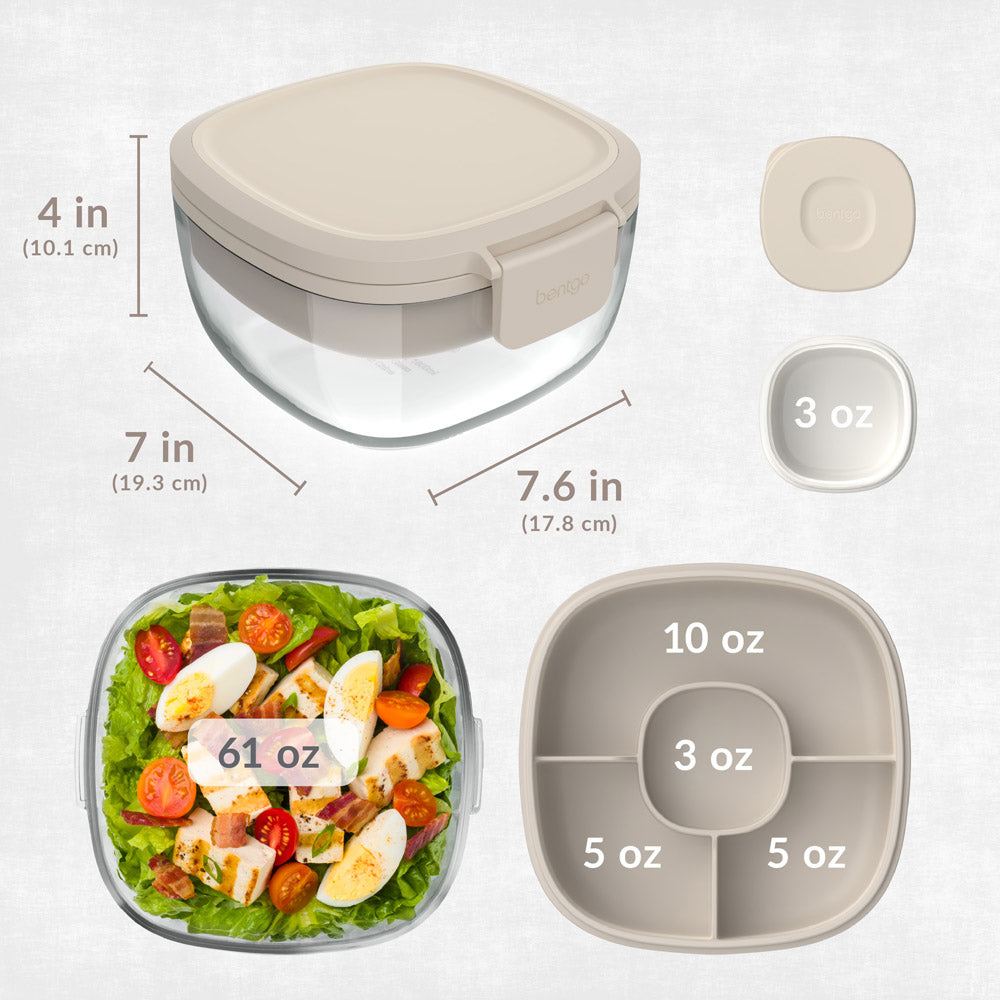 Bentgo® Glass Salad Container - White Stone Tan | Salad Container Dimensions