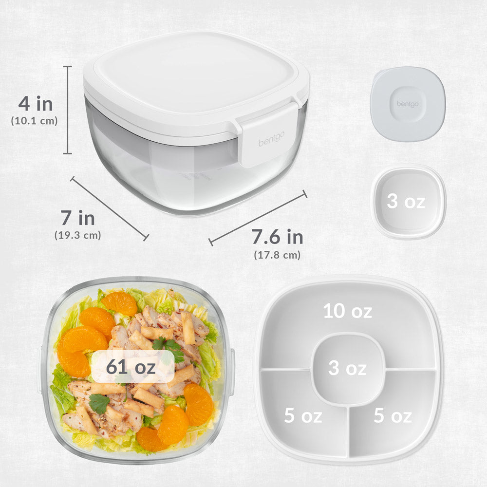 Bentgo® Glass Salad Container - White | Salad Container Dimensions