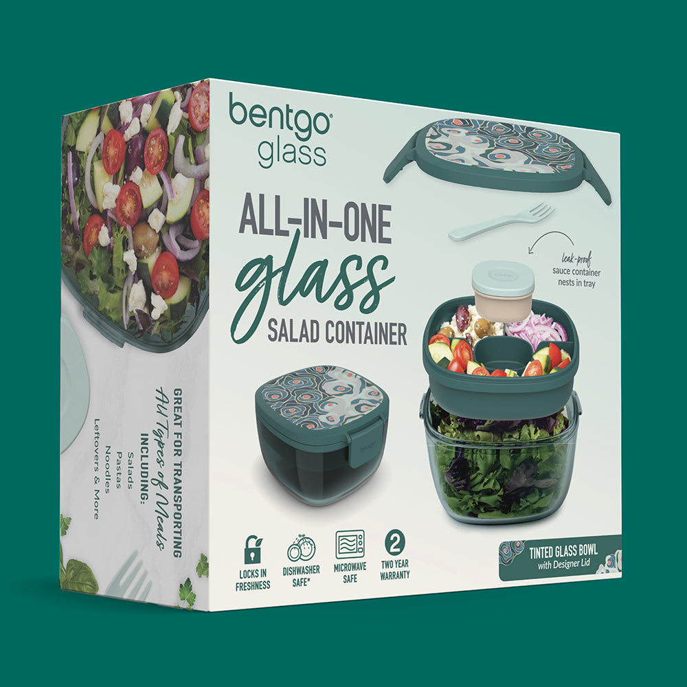 Bentgo® Glass Prints All-in-One Salad Container - Floral Maximalist - Sea | Packaging